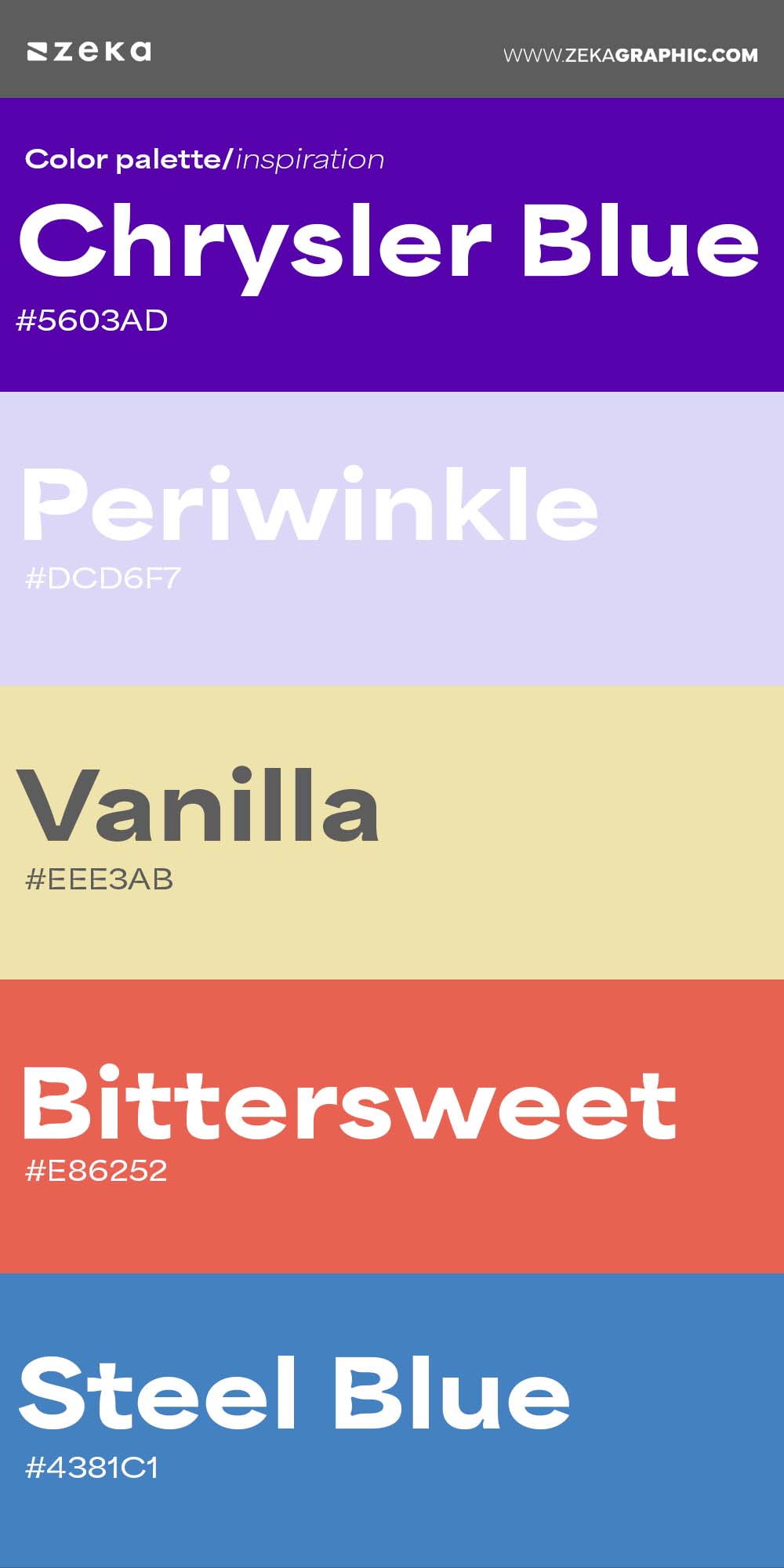 Color Palette Inspiration 14 #5603AD #DCD6F7 #EEE3AB #E86252 #4381C1