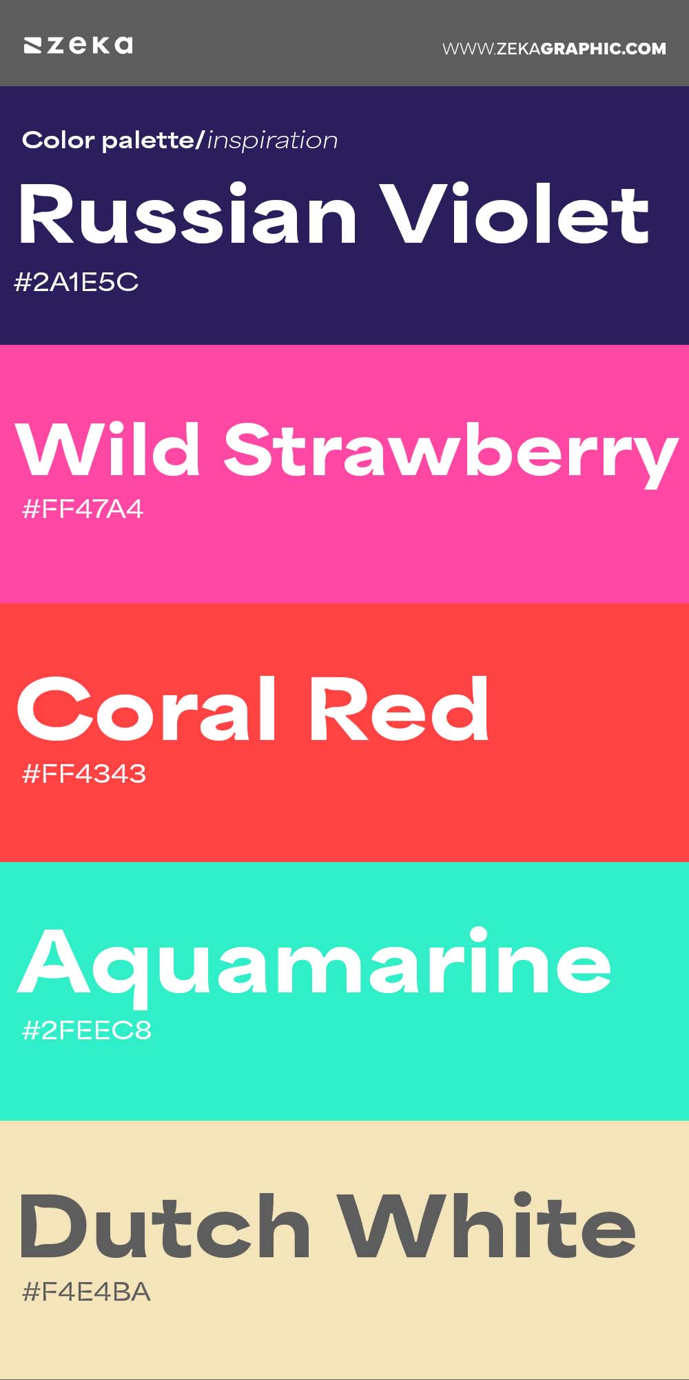 Color Palette Inspiration 22 #2A1E5C #FF47A4 ff4343 #2FEEC8 #F4E4BA