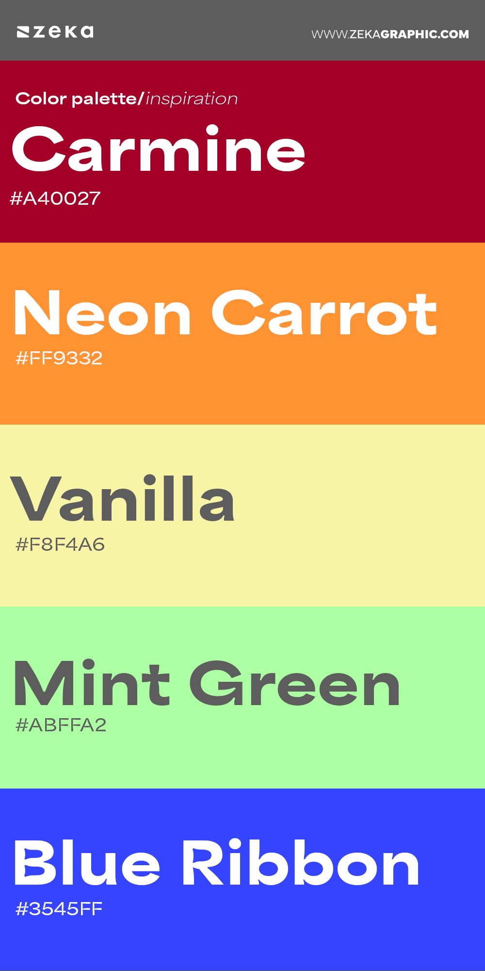 Color Palette Inspiration 30 #A40027 #FF9332 #F8F4A6 #ABFFA2 #3545FF