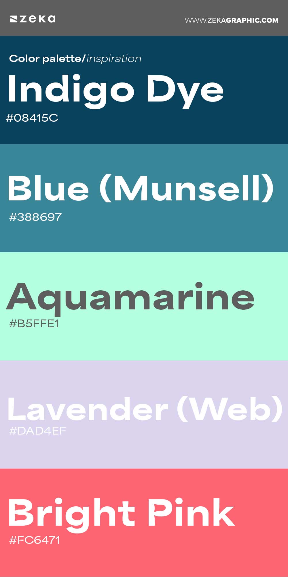 Color Palette Inspiration 7 #08415C #388697 #B5FFE1 #DAD4EF #FC6471