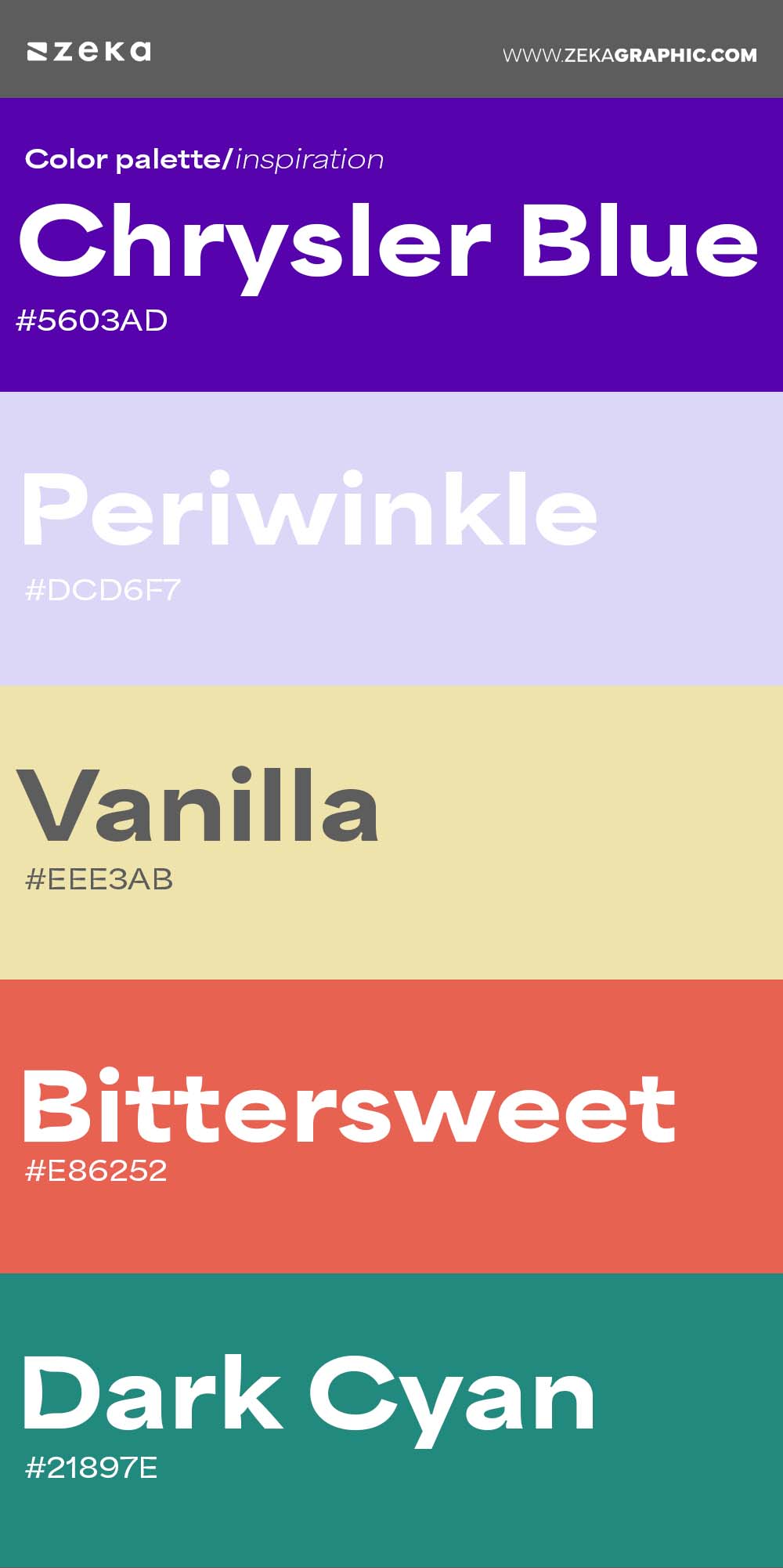 Color Palette Inspiration 8 #5603AD #DCD6F7 #EEE3AB #E86252 #21897E