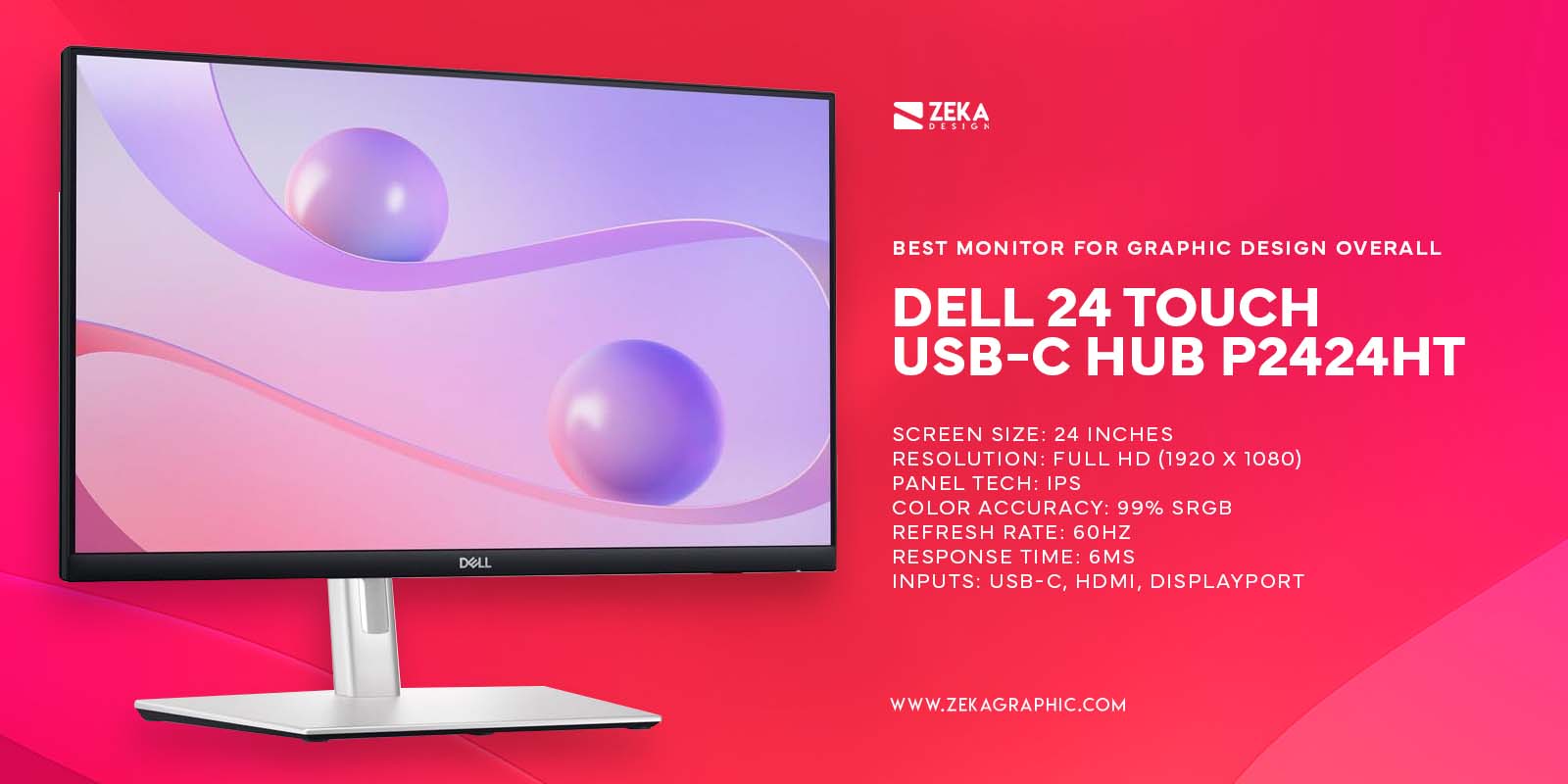 Dell 24 Touch USB-C Hub P2424HT Best Touchscreen Monitor for Graphic Design
