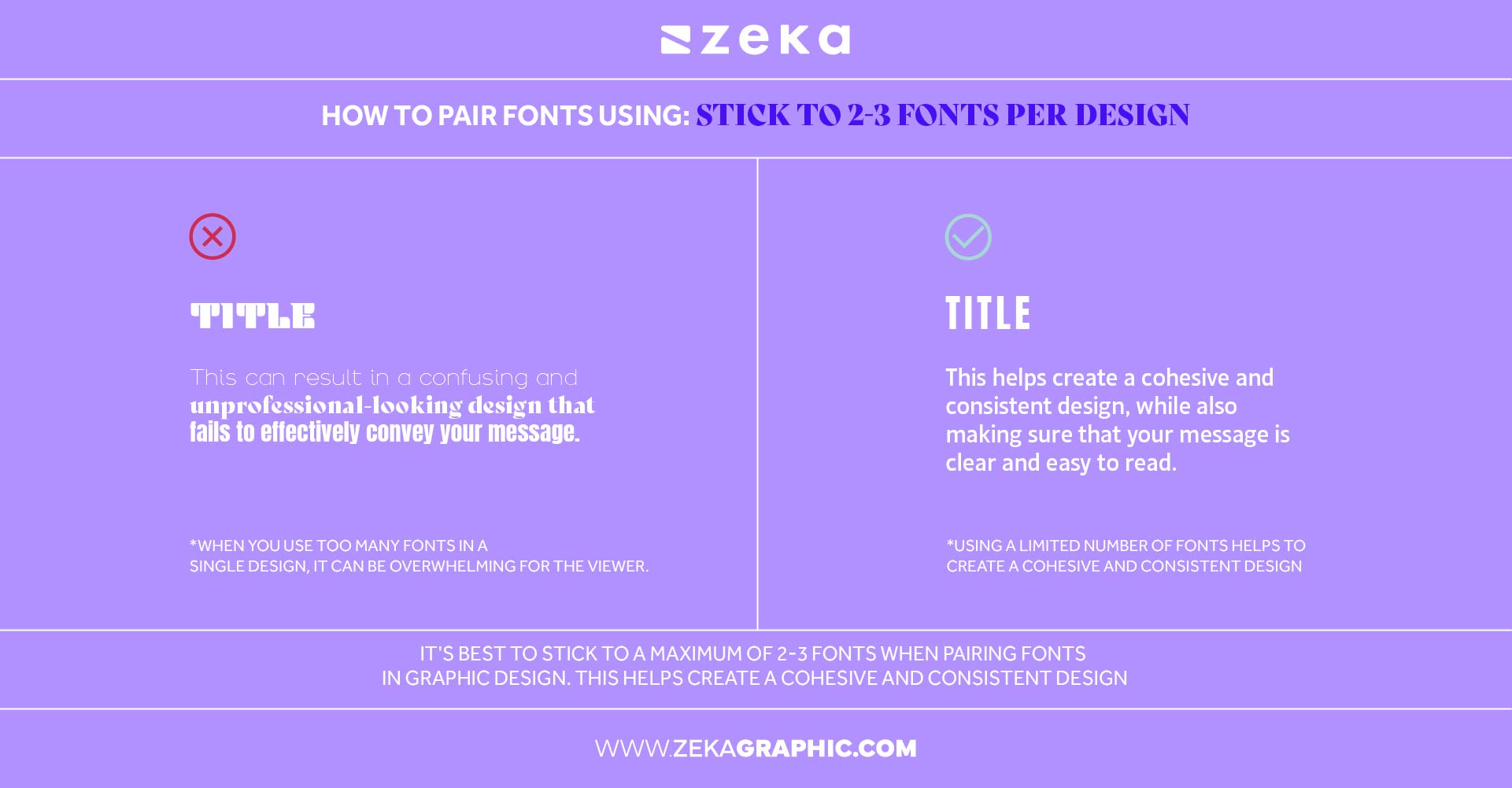 Stick to 2-3 fonts per design to font pairing in graphic design